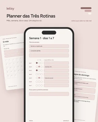 Planner das Três Rotinas aberto no celular.