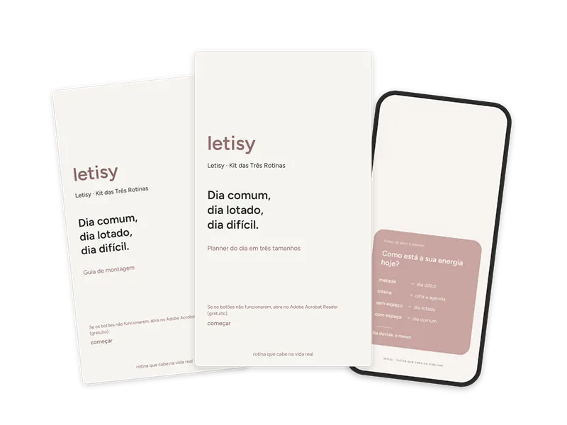As capas do guia e do planner e o cartão da manhã.